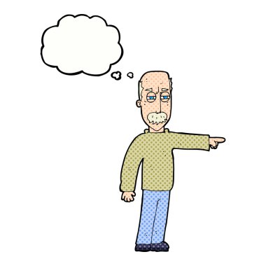 Çizgi filmdeki yaşlı adam el kol hareketi yapıyor. Defol! düşünce baloncuğuyla