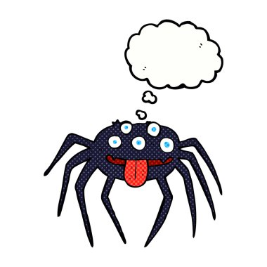 Düşünce baloncuklu iğrenç cadılar bayramı örümceği.