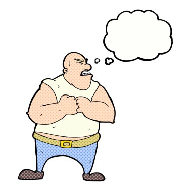 Düşünce baloncuğu olan vahşi bir adam.