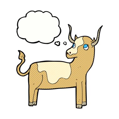 Düşünce baloncuklu çizgi film ineği