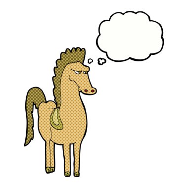 Düşünce baloncuklu çizgi film atı