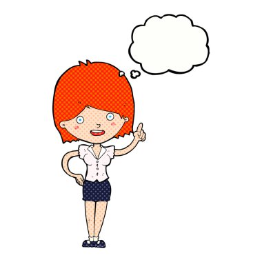 Düşünce baloncuğu olan çizgi film kadını.