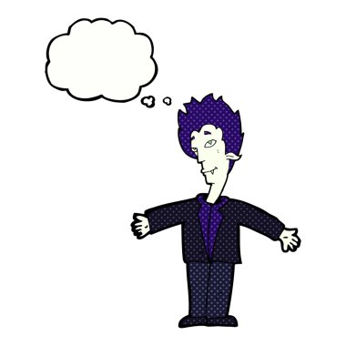 Düşünce baloncuklu mutlu vampir çizgi filmi.