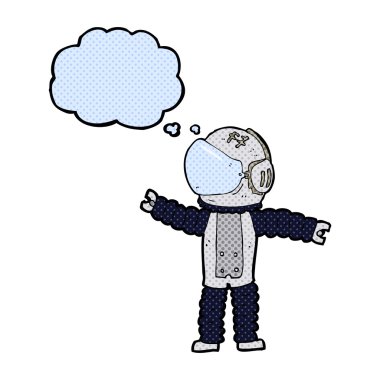 çizgi film astronotu düşünce baloncuğuyla uzanıyor