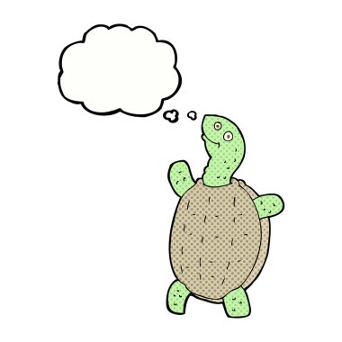 Düşünce baloncuklu mutlu kaplumbağa.