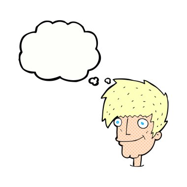 Düşünce baloncuğu olan gülümseyen adam