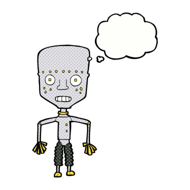 Düşünce baloncuklu komik robot.
