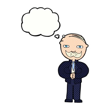 Düşünce baloncuklu bıyıklı yaşlı adam çizgi filmi.