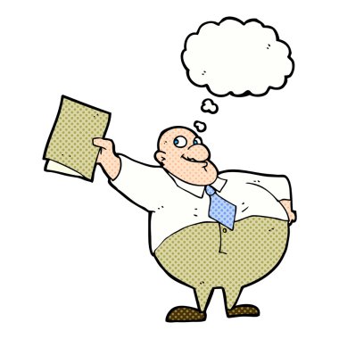 Düşünce baloncuklu mutlu patron çizgi filmi