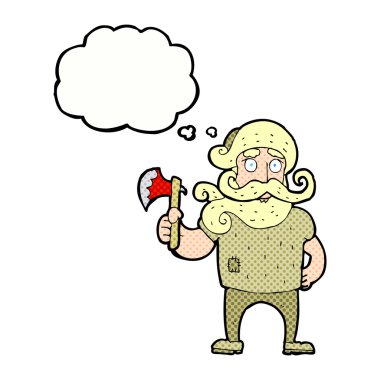 Düşünce balonlu baltalı oduncu.