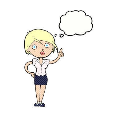 Düşünce baloncuğu olan güzel bir kadın.