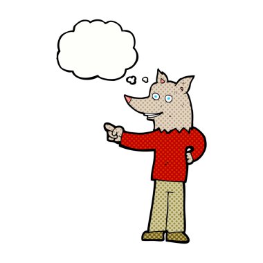 Çizgi filmdeki kurt adam düşünce balonunu işaret ediyor.