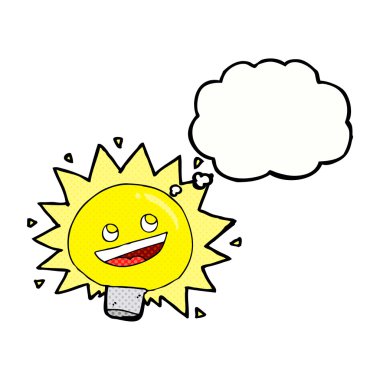 Düşünce baloncuklu karikatür elektrik ampulü