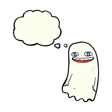 Düşünce baloncuklu komik bir hayalet.