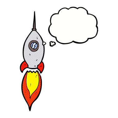 Düşünce baloncuklu çizgi film uzay gemisi