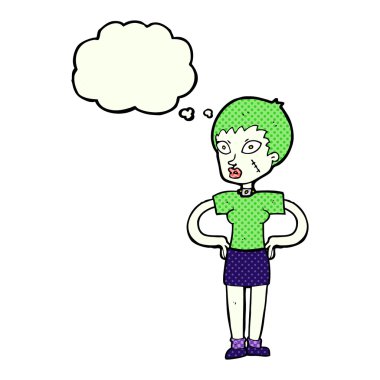 Düşünce baloncuklu cadılar bayramı kızı