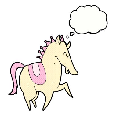 Düşünce baloncuklu hoplayıp zıplayan at.