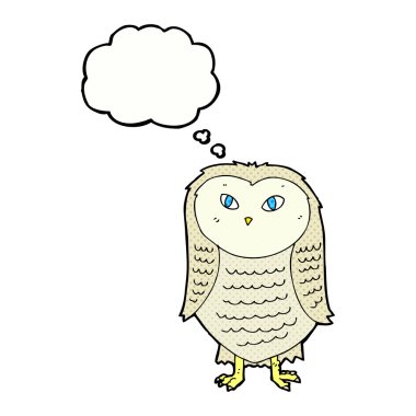 Düşünce baloncuklu çizgi film baykuşu