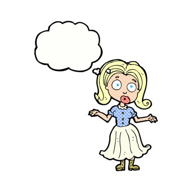 Düşünce baloncuğu ile kafası karışmış kız çizgi filmi