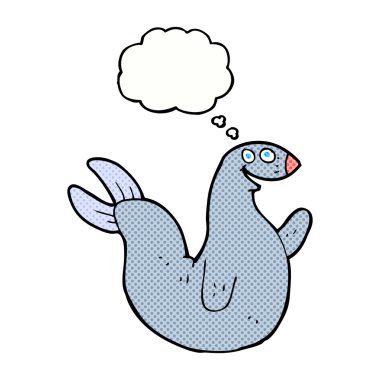 Düşünce baloncuklu mutlu fok.