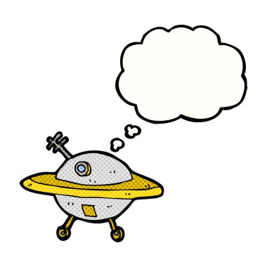 Düşünce baloncuklu bir uçan daire.