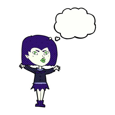 Düşünce baloncuğu olan vampir kız.