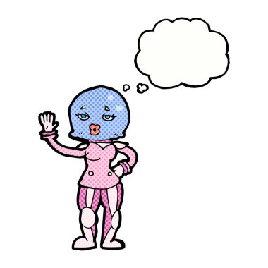 Düşünce kabarcığı olan kadın astronot.