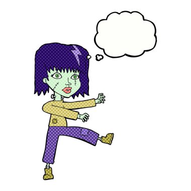 Düşünce baloncuklu zombi kız.