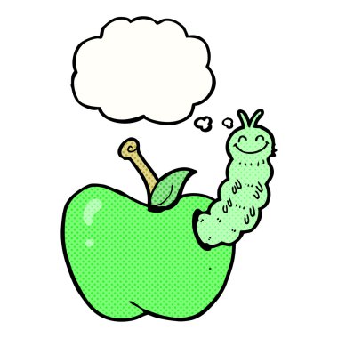 çizgi film böceği düşünce baloncuklu elma yiyor