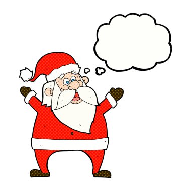 Düşünce baloncuklu neşeli Noel Baba çizgi filmi