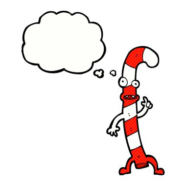 Düşünce baloncuklu Noel şekerleri dans eden çizgi film