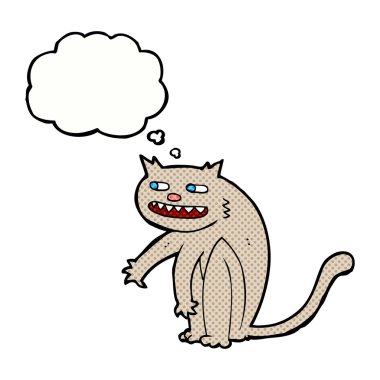 Düşünce baloncuklu mutlu kedi çizgi filmi