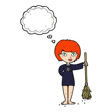 çizgi film güzel cadı kız düşünce balonu ile