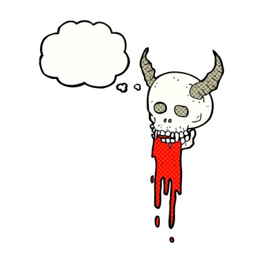 Düşünce baloncuklu tuhaf cadılar bayramı kafatası çizgi filmi