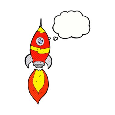 Düşünce baloncuklu çizgi film uzay gemisi
