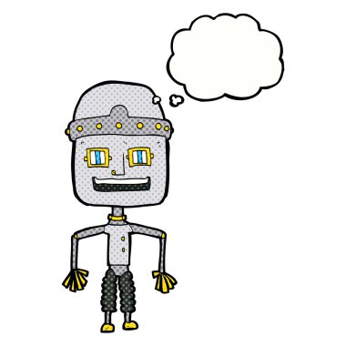 Düşünce baloncuklu komik robot.
