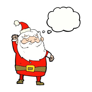 çizgi film Noel Baba düşünce baloncuğuyla havayı yumrukluyor