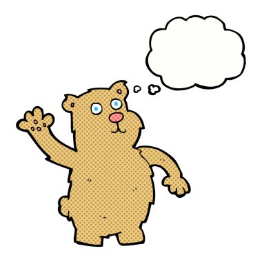 Düşünce baloncuğu sallayan çizgi film ayısı