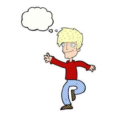 karikatür mutlu adam düşünce balonu ile dans
