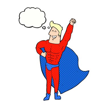 Düşünce baloncuğu olan süper kahraman.