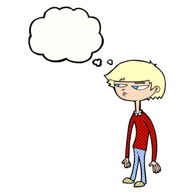 Düşünce kabarcığı olan şüpheli çocuk çizgi filmi