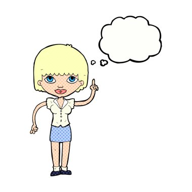 Düşünce baloncuğu olan çizgi film kadını.