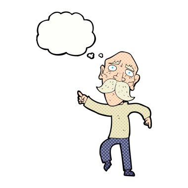 düşünce balonu ile işaret karikatür üzgün ihtiyar