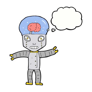Düşünce baloncuklu komik robot.