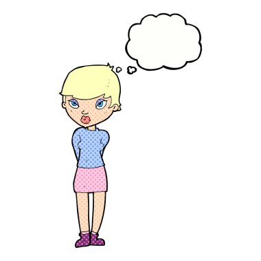düşünce balonu ile utangaç kadın karikatür
