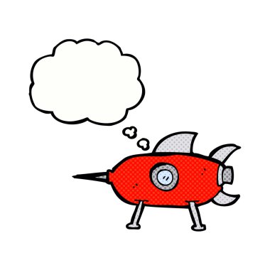 Düşünce baloncuklu çizgi uzay roketi