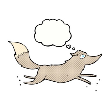 Düşünce baloncuğuyla koşan bir kurt.