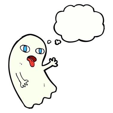 Düşünce baloncuklu komik bir hayalet.