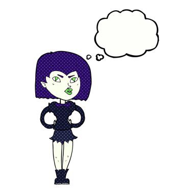 Düşünce baloncuğu olan vampir kız.