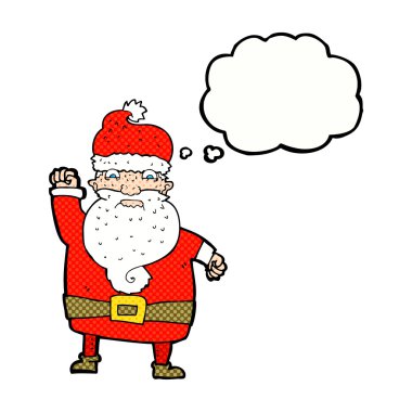 Düşünce baloncuklu kızgın Noel Baba çizgi filmi.